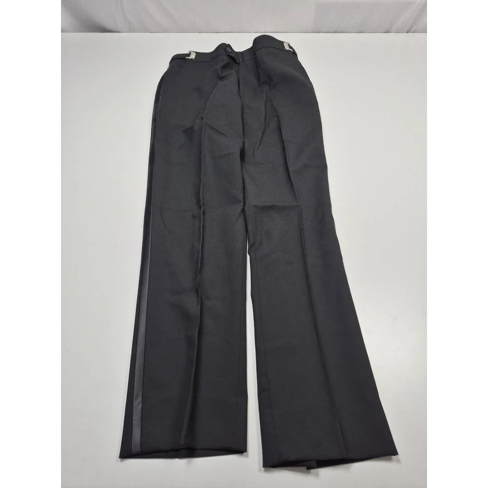 VTG Tuxedo Dress Pants Men's 31x29 Black Satin Stripe Wool Adjustable Waist